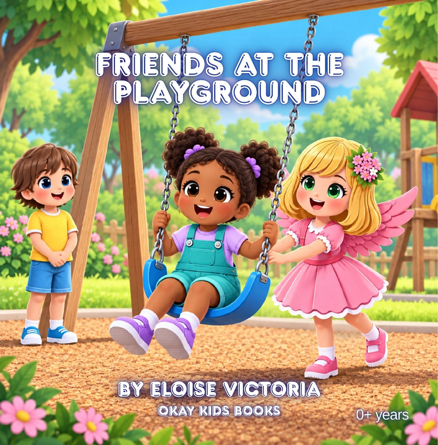 Ellie and her new friends sharing a playground swing
