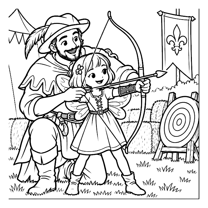 Learning beginner archery colouring-page preview