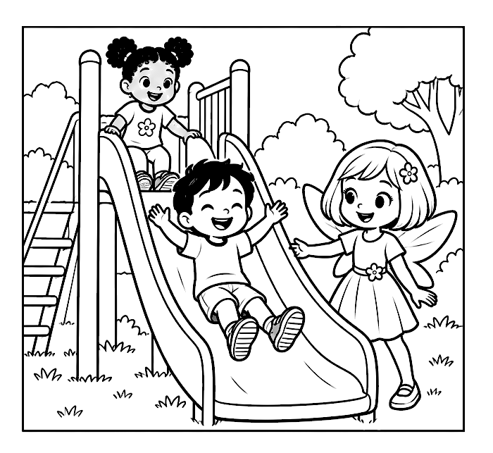 Taking turns on the slide colouring page