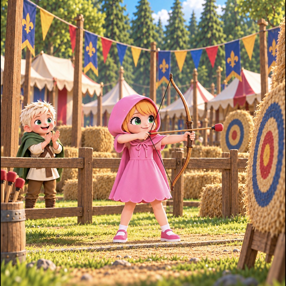 Ellie practising archery at a medieval faire